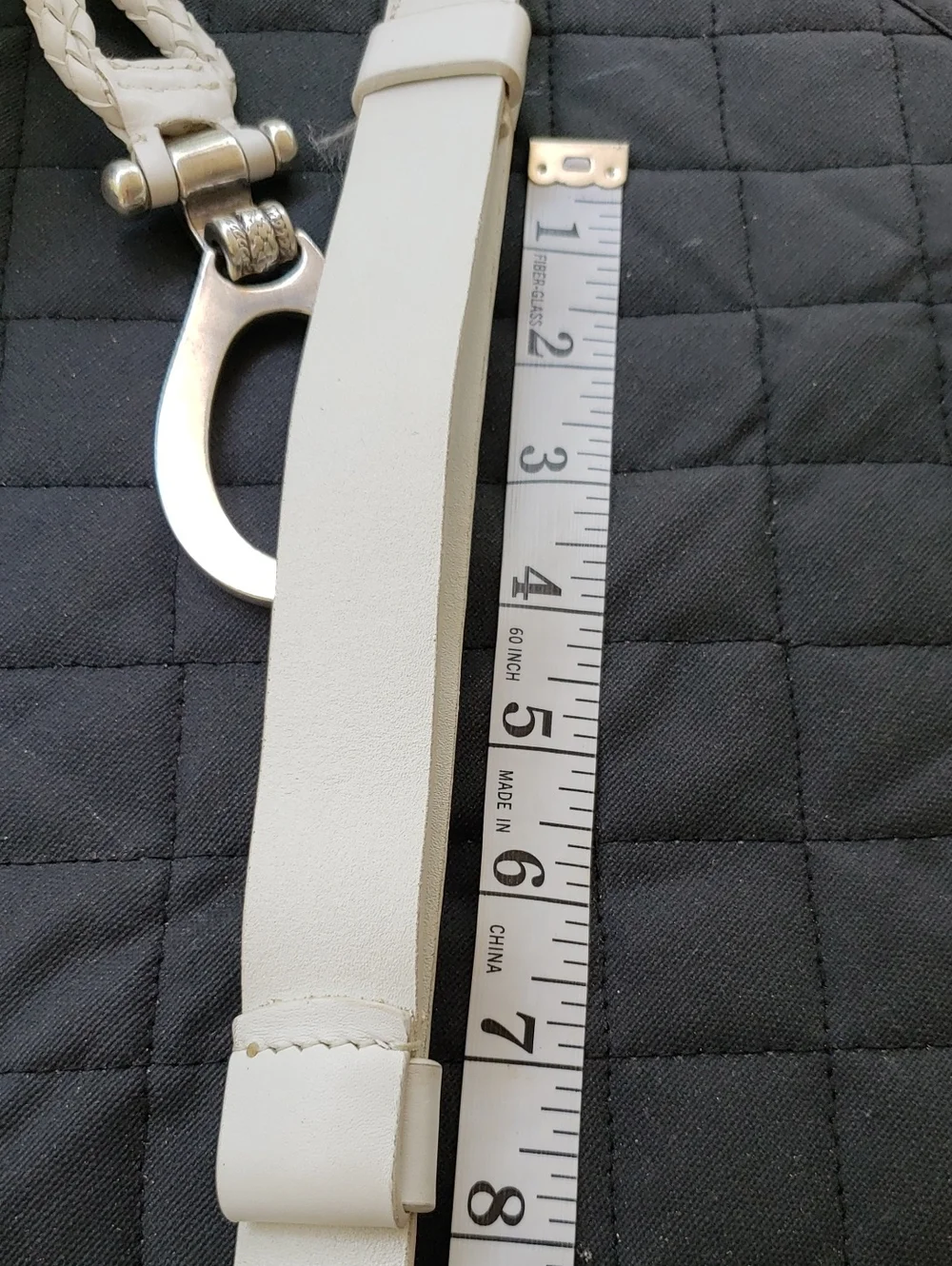 White Braided Leather Belt with Silver Hardware 38